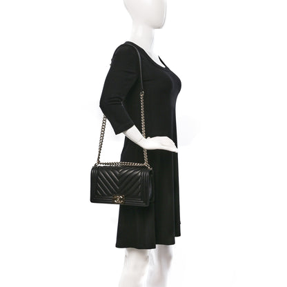 Chanel Caviar Chevron Quilted Medium Boy Flap Black 2 of 9