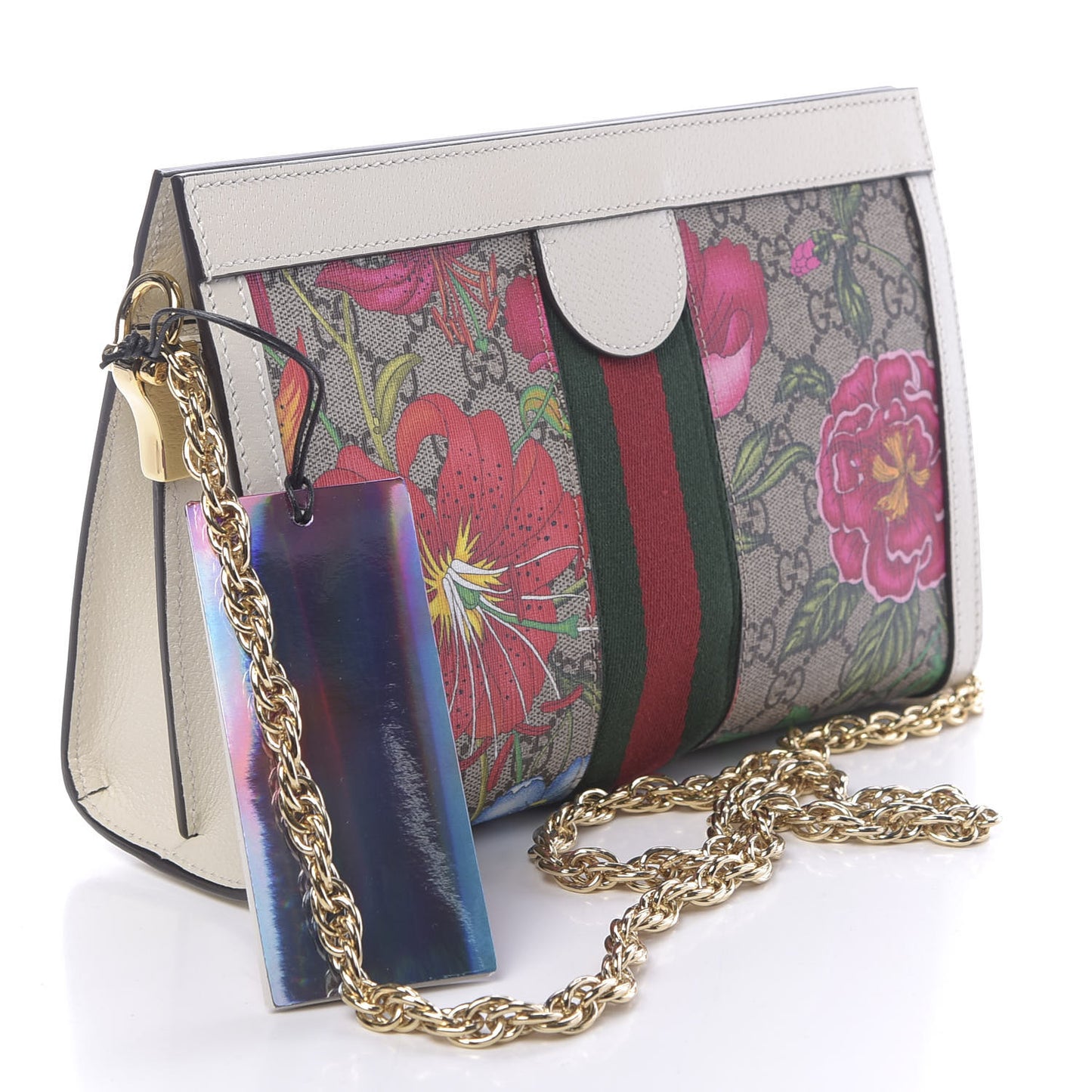 GG Supreme Monogram Flora Web Small Ophidia Chain Shoulder Bag White