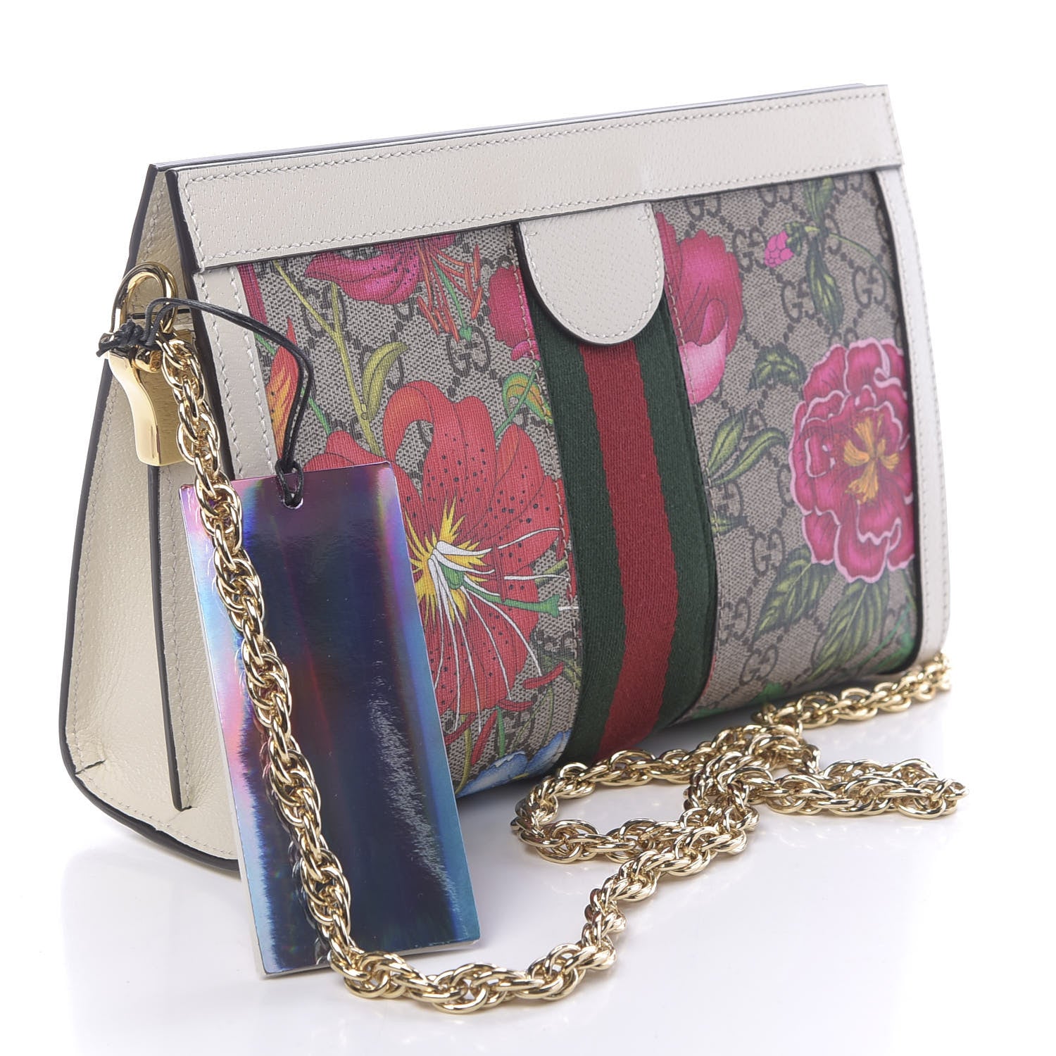 Gucci GG Supreme Monogram Flora Web Small Ophidia Chain Shoulder Bag White 3 of 11