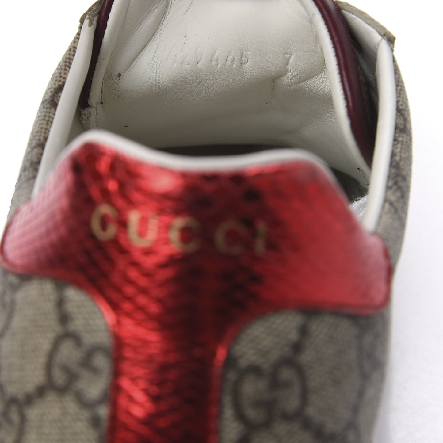 GG Supreme Monogram Ayers Mens New Ace Low-Top Sneaker 7 Beige Red