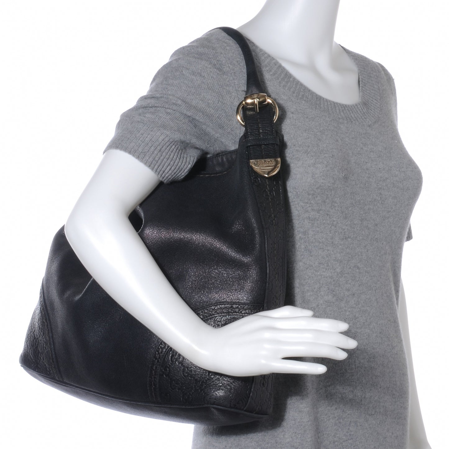 Leather Guccissima Large Signoria Hobo Black