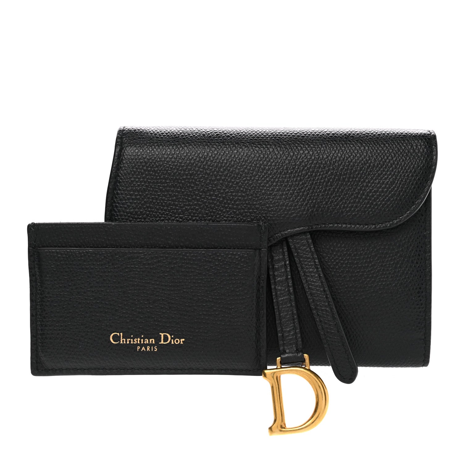 Christian Dior Grained Calfskin Saddle Wallet Lotus Black 3 of 10