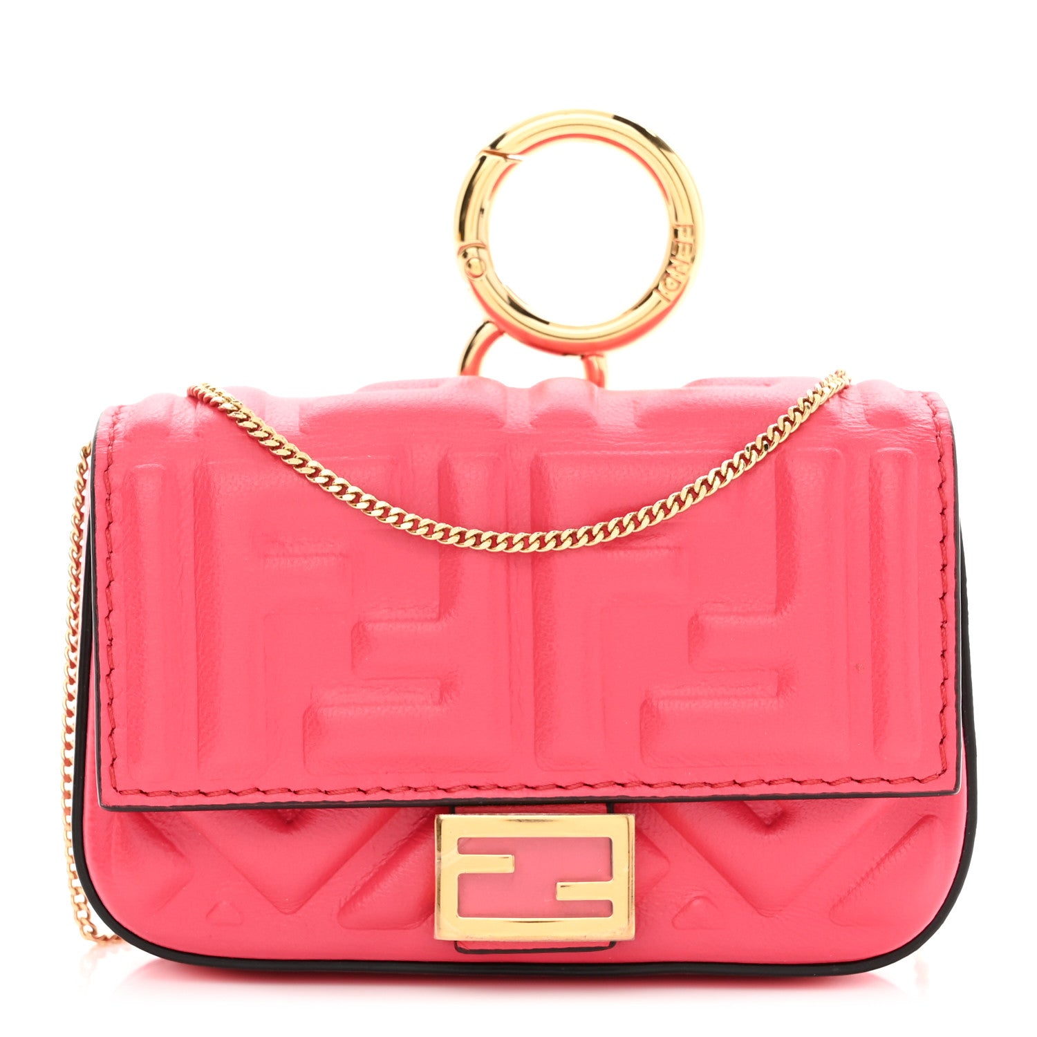Fendi Nappa Matisse FF Embossed Nano Baguette Charm Lampone 1 of 8