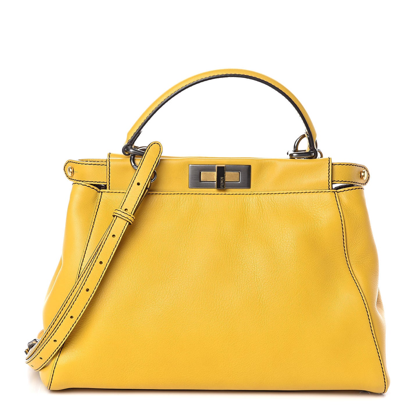 Vitello Zucca Medium Peekaboo Iconic Satchel Yellow Tobacco