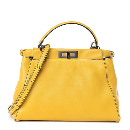 Fendi Vitello Zucca Medium Peekaboo Iconic Satchel Yellow Tobacco 1 of 10