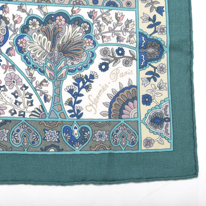 Hermes Cashmere Silk Au Pays Des Oiseaux Fleurs Shawl 140 Vert White Turquoise 3 of 4