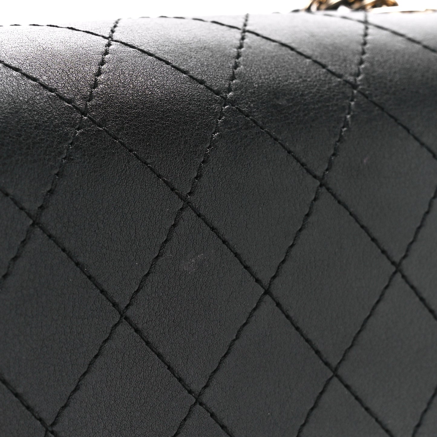 Calfskin Stitched Medium Covered CC Flap Bag Black