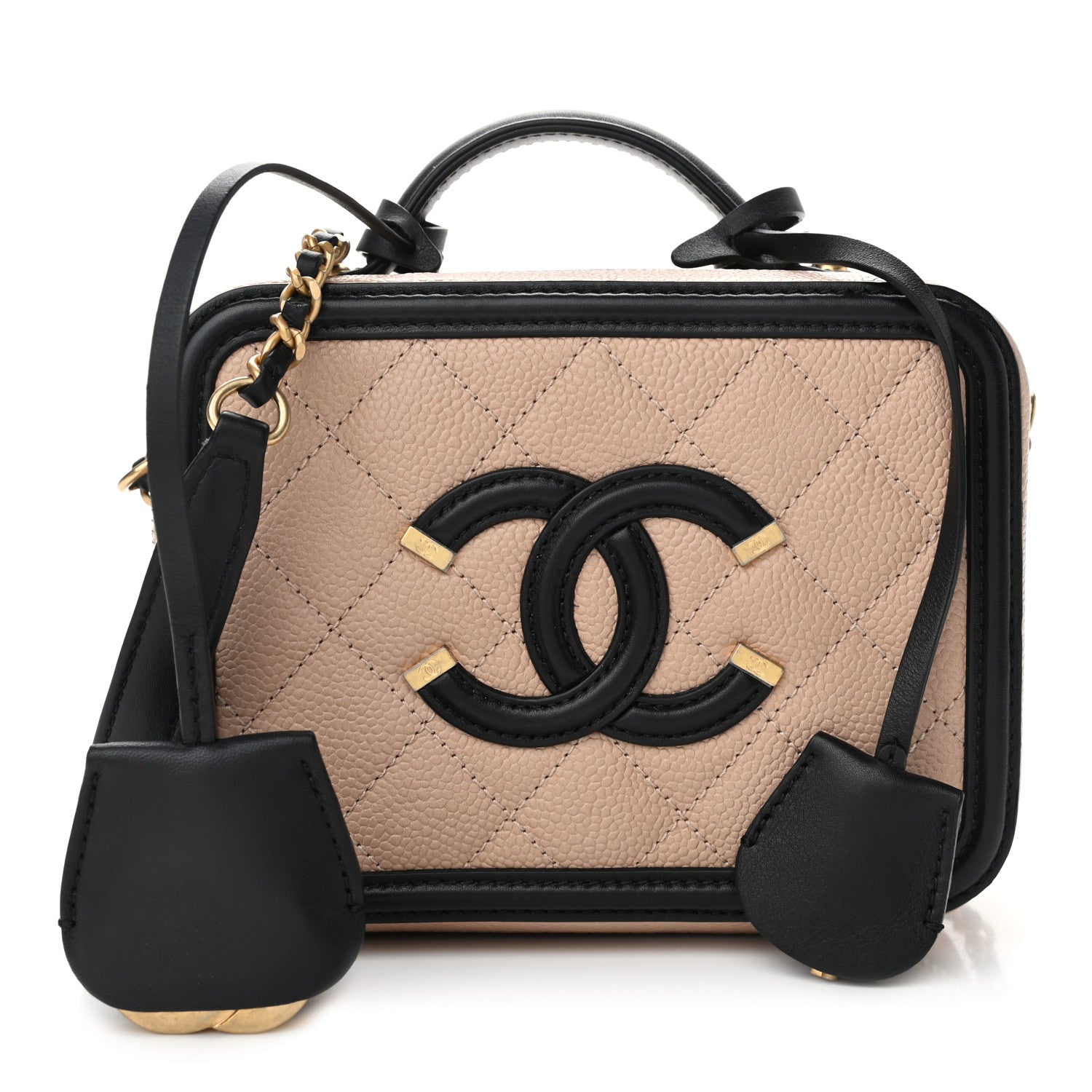 Chanel Caviar Quilted Small CC Filigree Vanity Case Beige Black 1 of 11