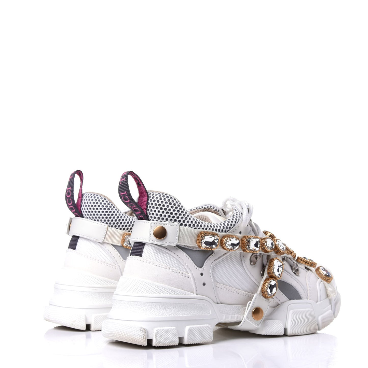 X SEGA Mesh Calfskin Suede Removable Crystals Womens Flashtrek Sneakers 38.5 Great White