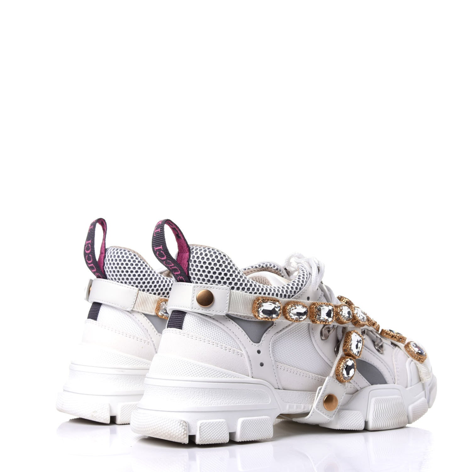 Gucci X SEGA Mesh Calfskin Suede Removable Crystals Womens Flashtrek Sneakers 38.5 Great White 3 of 9