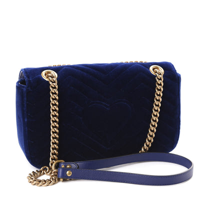 Gucci Velvet Matelasse Deer Embroidered Small GG Marmont Shoulder Bag Cobalt 3 of 10