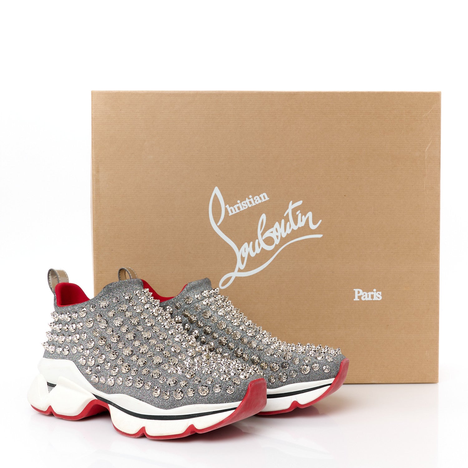 Christian Louboutin Neo Lame Spike Sock Donna Flat Sneakers 36 Snow Silver 9 of 9