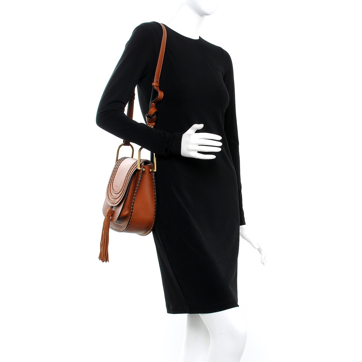 Calfskin Braided Medium Hudson Shoulder Bag Caramel