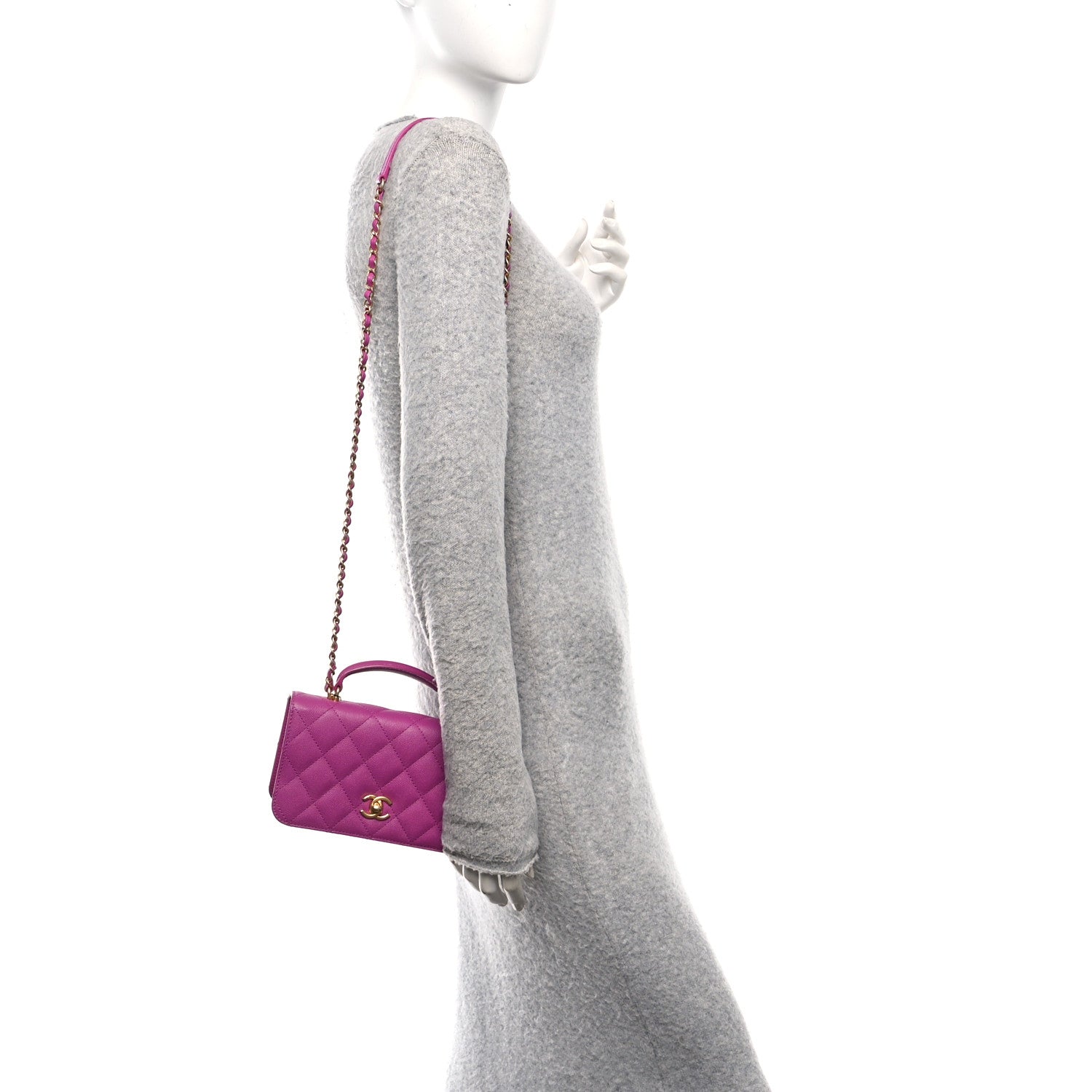 Chanel Caviar Quilted Mini Top Handle Flap Dark Pink 2 of 12