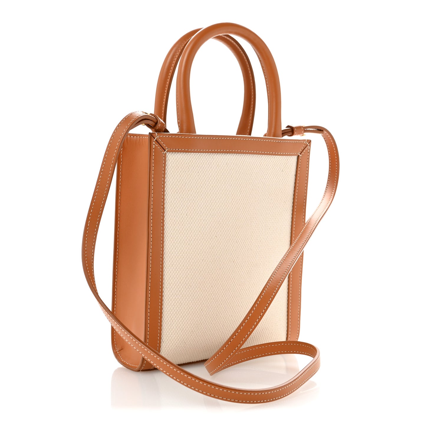 Canvas Calfskin Mini Vertical Cabas Natural Tan