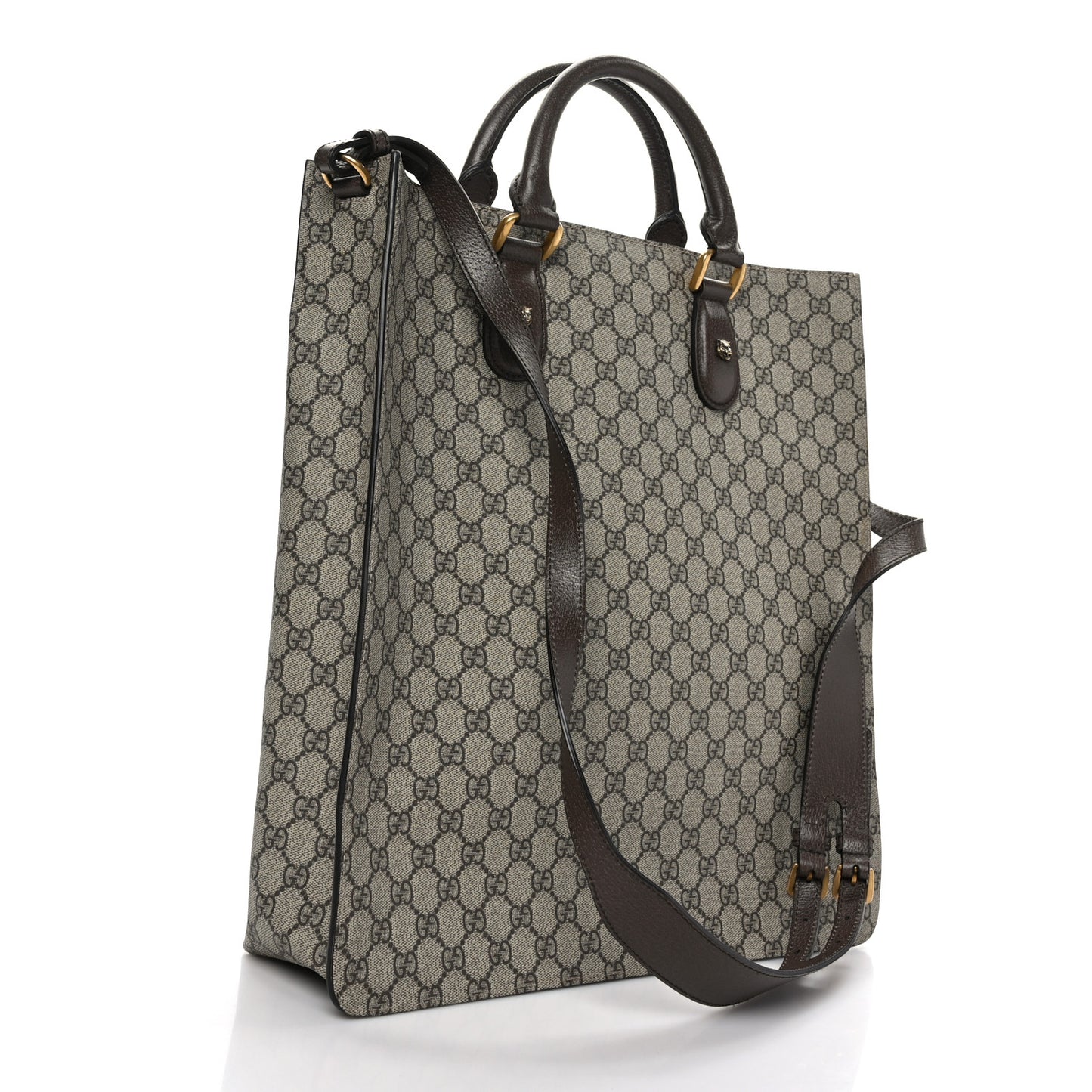 GG Supreme Monogram Web Animalier Bee Vertical Tote Brown