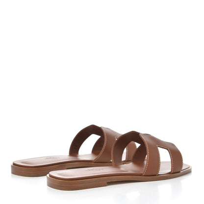 Hermes Box Calfskin Oran Sandals 37.5 Gold 4 of 13