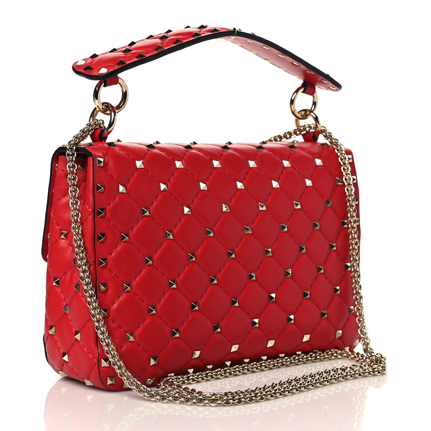 Valentino Garavani Lambskin Medium Rockstud Spike Shoulder Bag Red 3 of 9