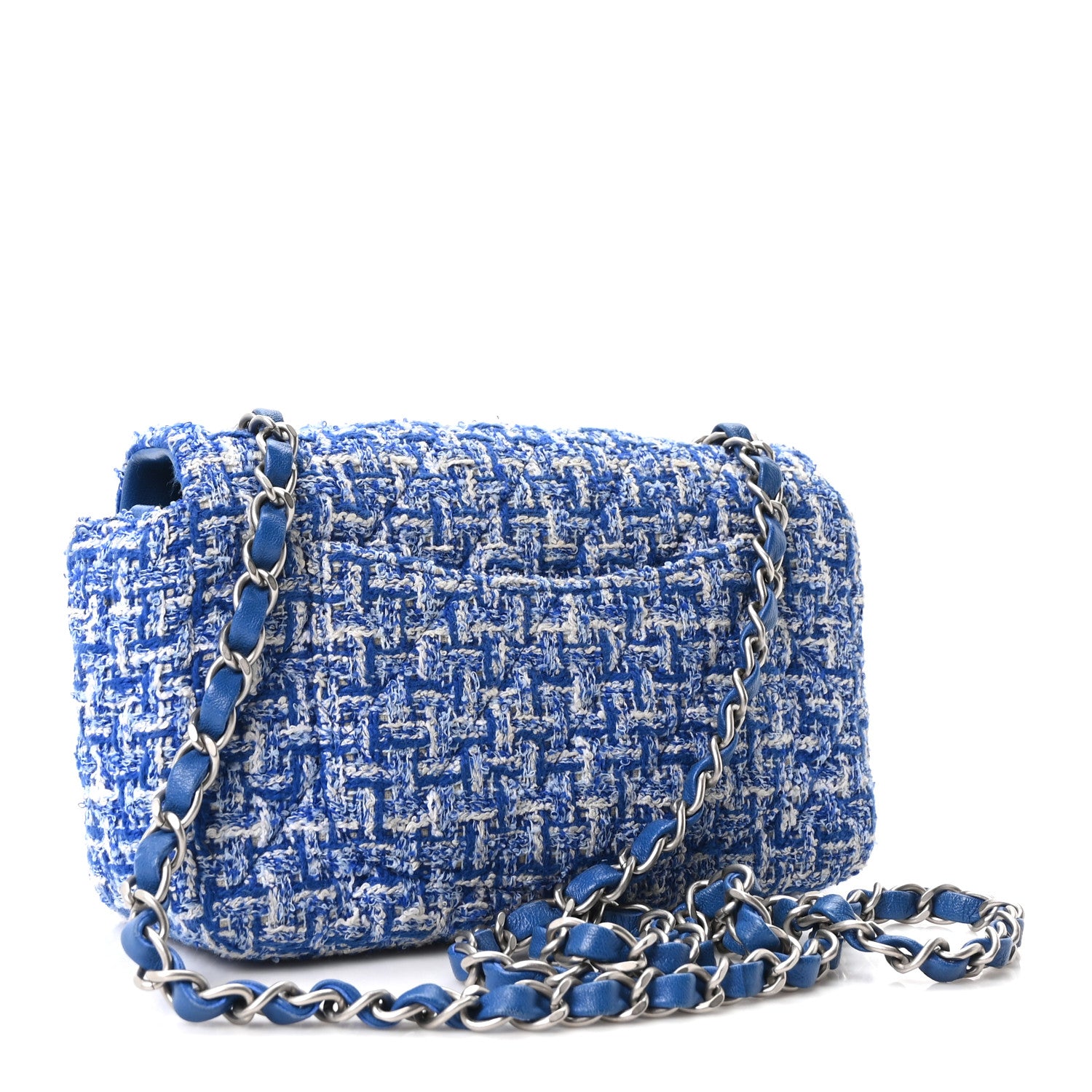Chanel Tweed Quilted Mini Rectangular Flap Blue White 3 of 10