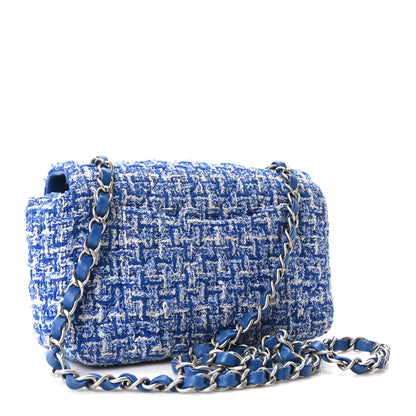 Chanel Tweed Quilted Mini Rectangular Flap Blue White 3 of 10