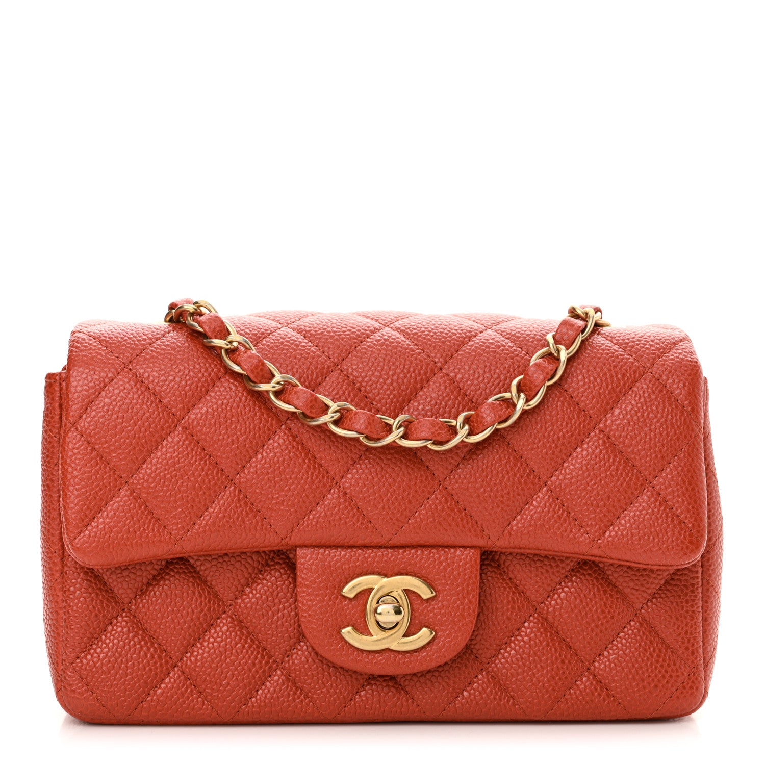 Chanel Pearly Caviar Quilted Mini Rectangular Flap Orange 1 of 11