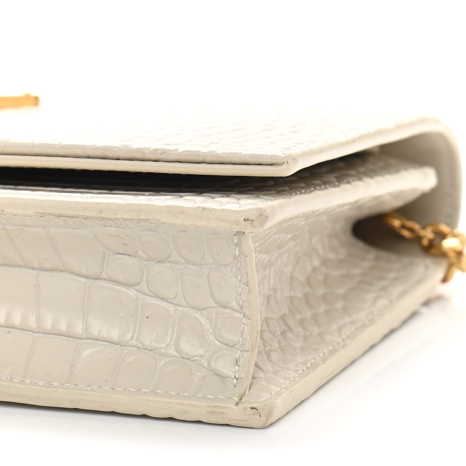 Saint Laurent Calfskin Crocodile Embossed Kate Monogram Tassel Chain Wallet Vintage White 9 of 14