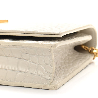 Saint Laurent Calfskin Crocodile Embossed Kate Monogram Tassel Chain Wallet Vintage White 9 of 14