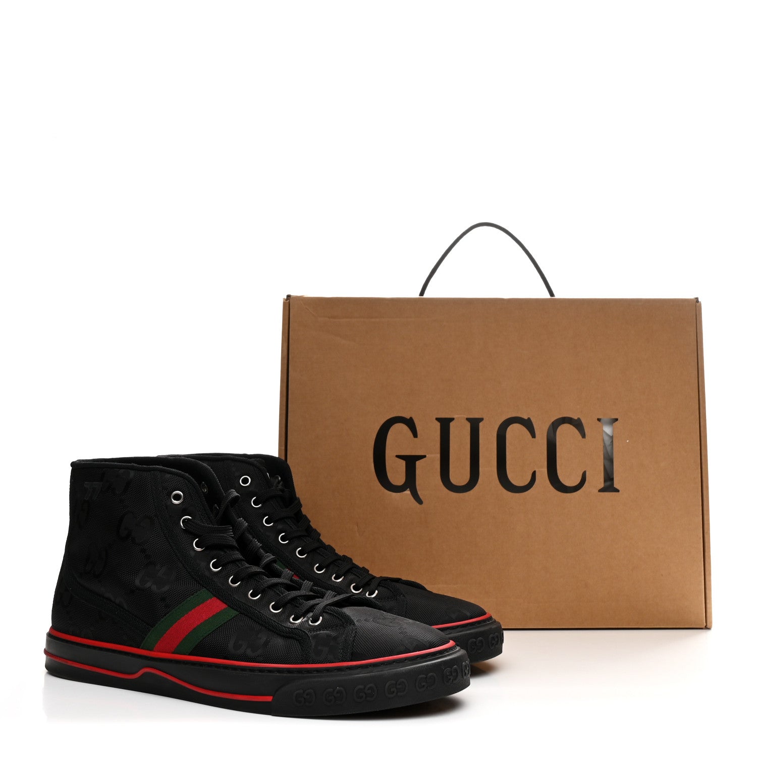 Gucci Econyl Nylon Web Monogram Off The Grid Mens 1977 Tennis High Top Sneakers 12 Black 9 of 9