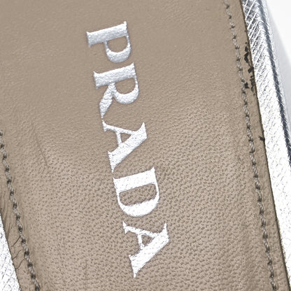 Prada Metallic Saffiano Crisscross Platform Sandals 41 Silver 15 of 16