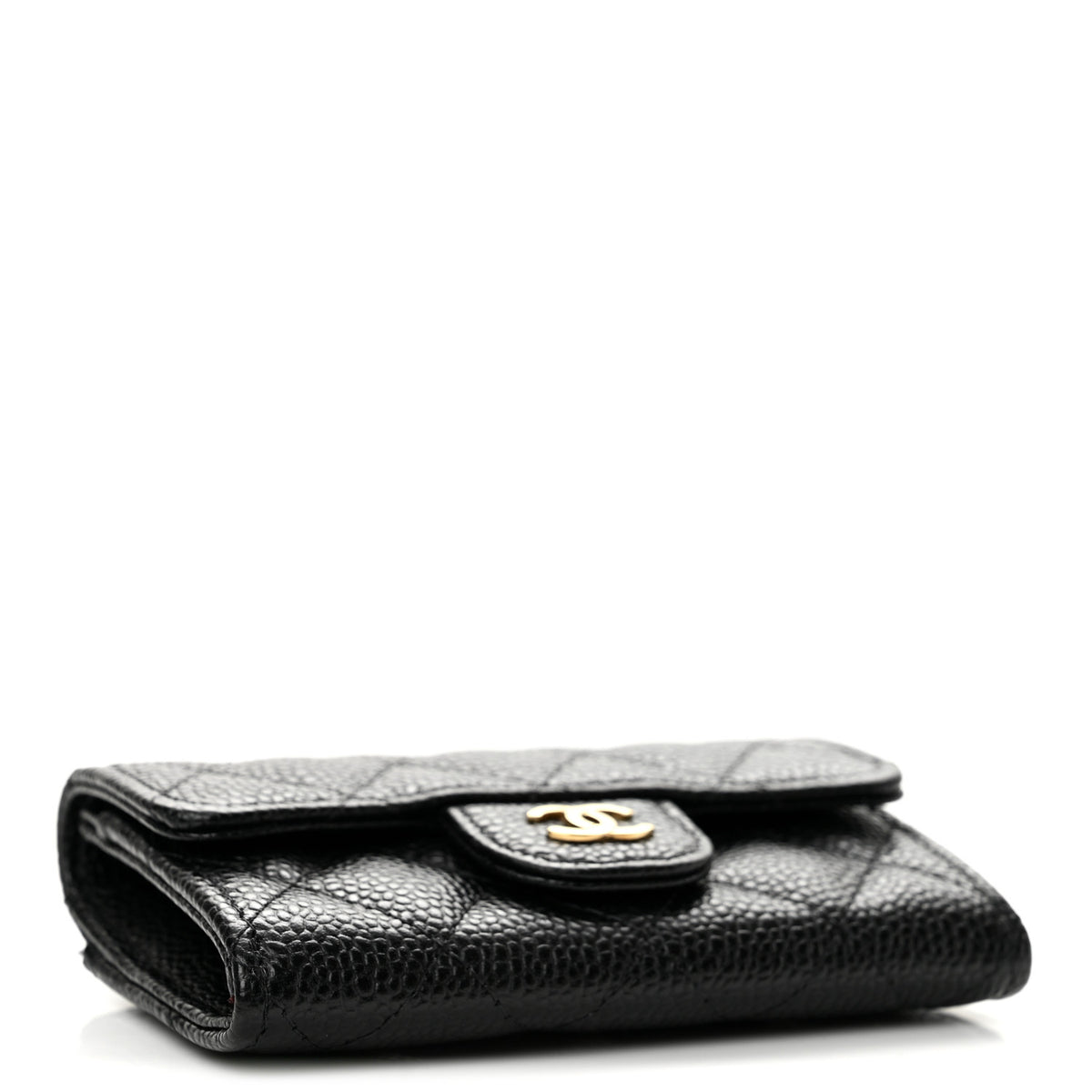 Caviar Quilted Flap Card Holder Wallet Black