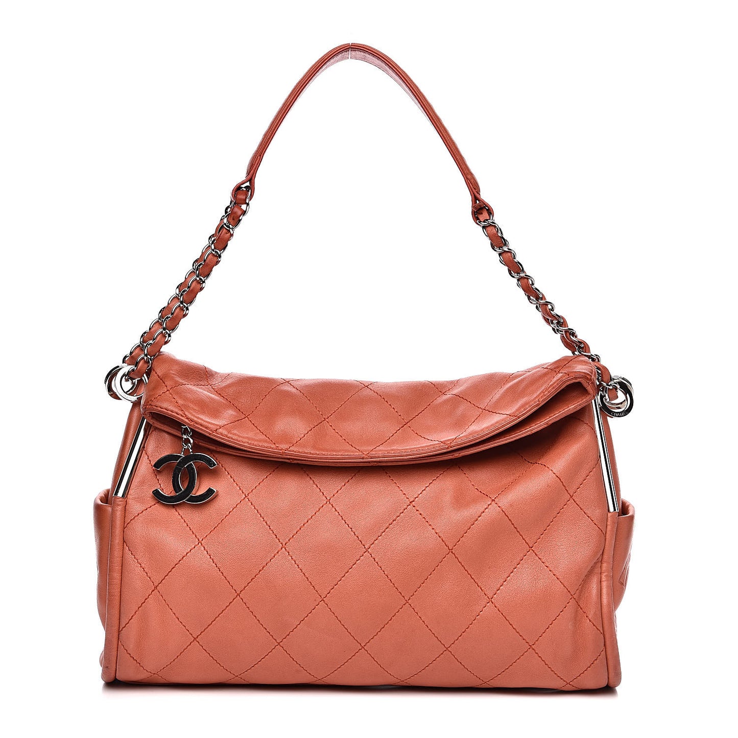 Lambskin Stitched Medium Ultimate Soft Tote Coral