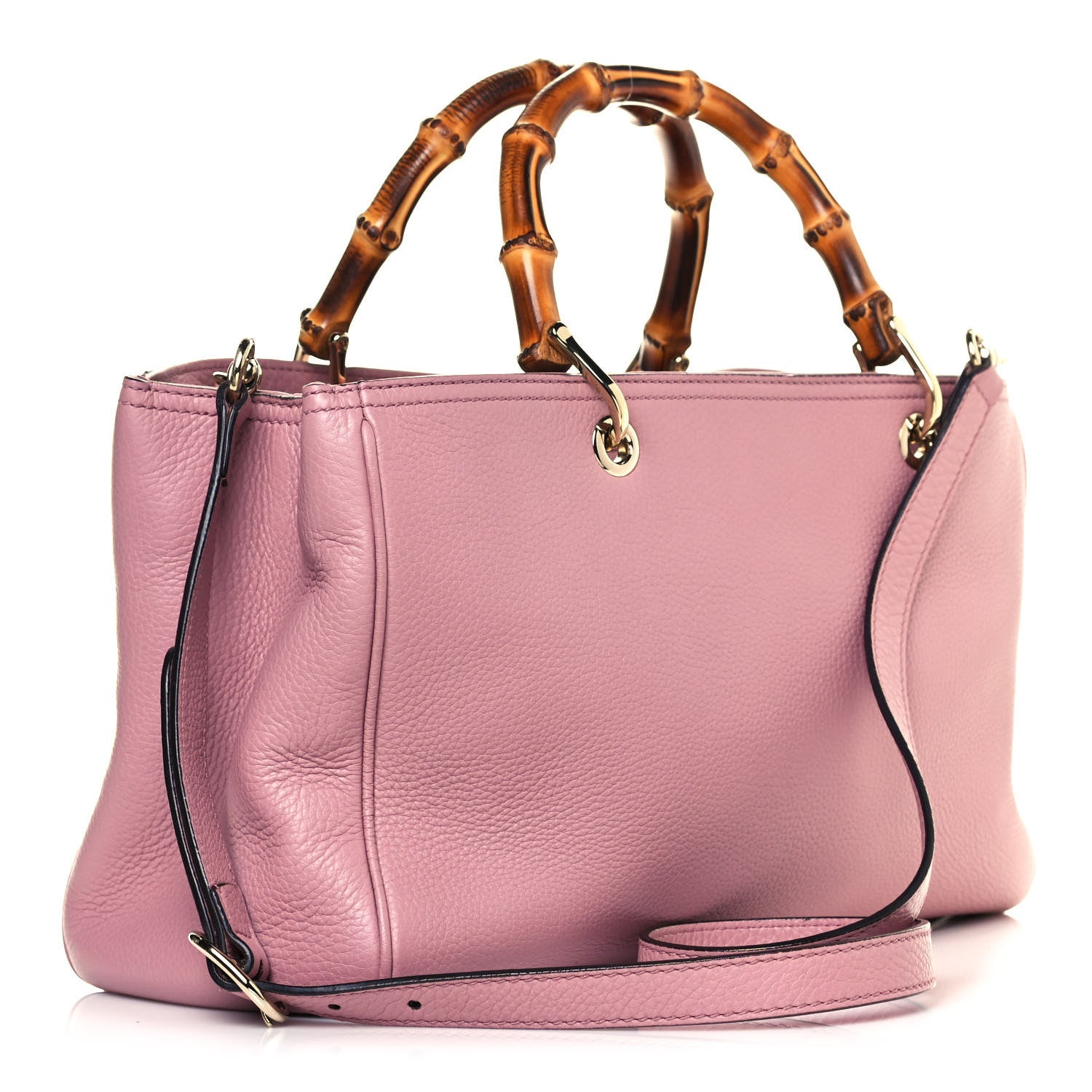Gucci Pebbled Calfskin Medium Bamboo Shopper Tote Pink 2 of 13