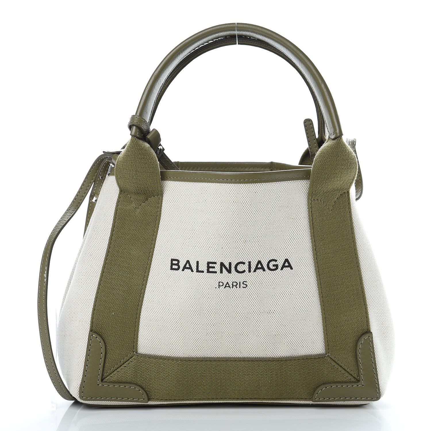 Balenciaga Cotton Canvas Calfskin Navy Cabas XS Natural Green 4 of 16