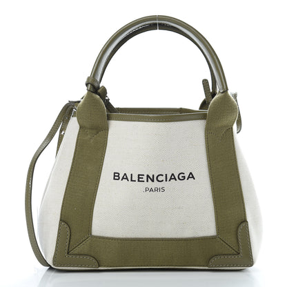 Balenciaga Cotton Canvas Calfskin Navy Cabas XS Natural Green 4 of 16