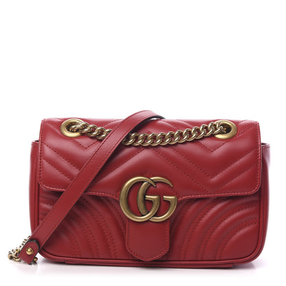 Gucci Calfskin Matelasse Mini GG Marmont Shoulder Bag Hibiscus Red 1 of 9