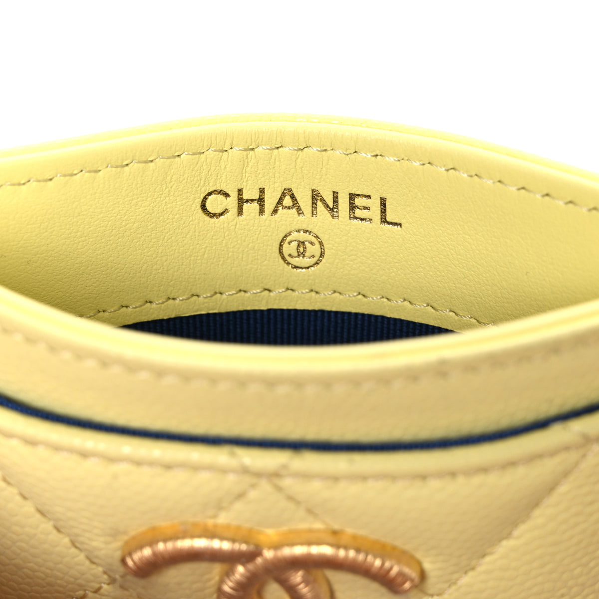 Chanel Caviar Quilted Textured CC Card Holder Light Yellow 6 of 9