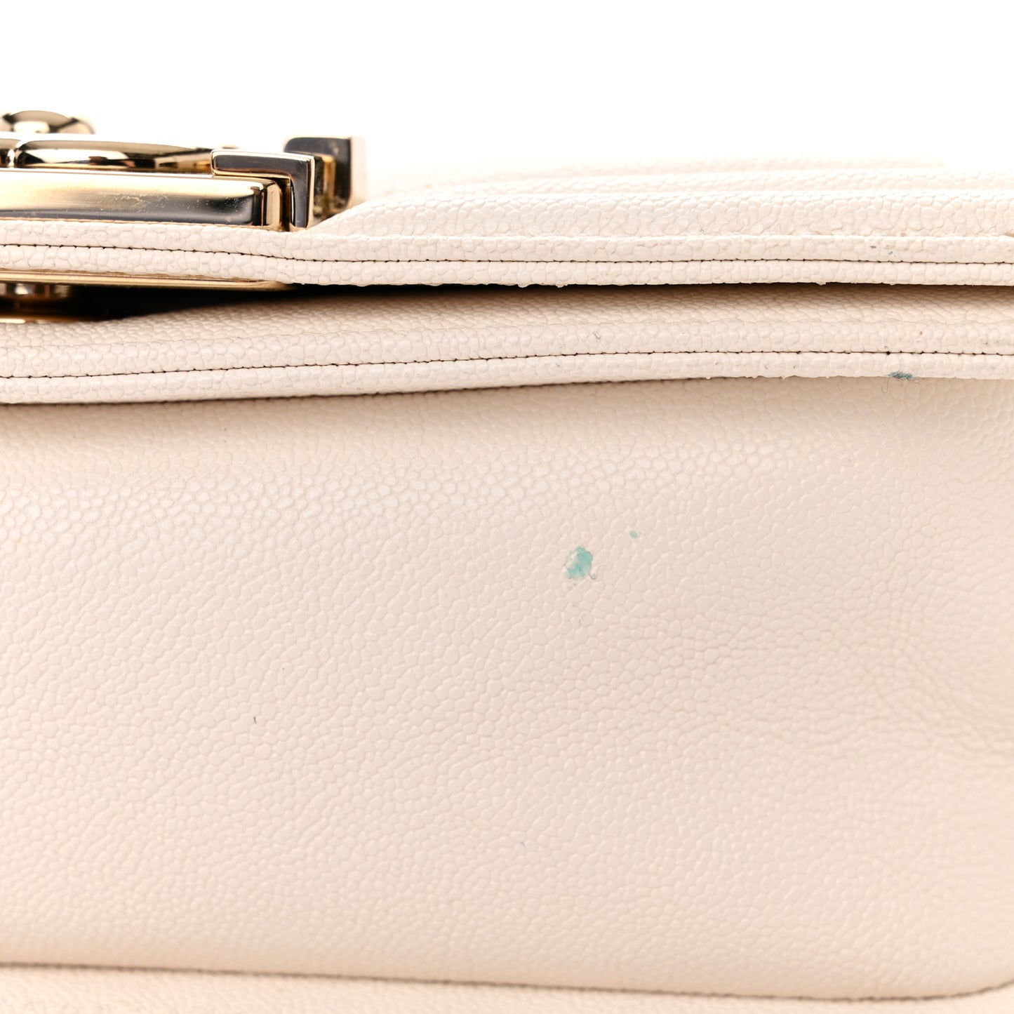 Caviar Chevron Quilted Small Boy Flap White