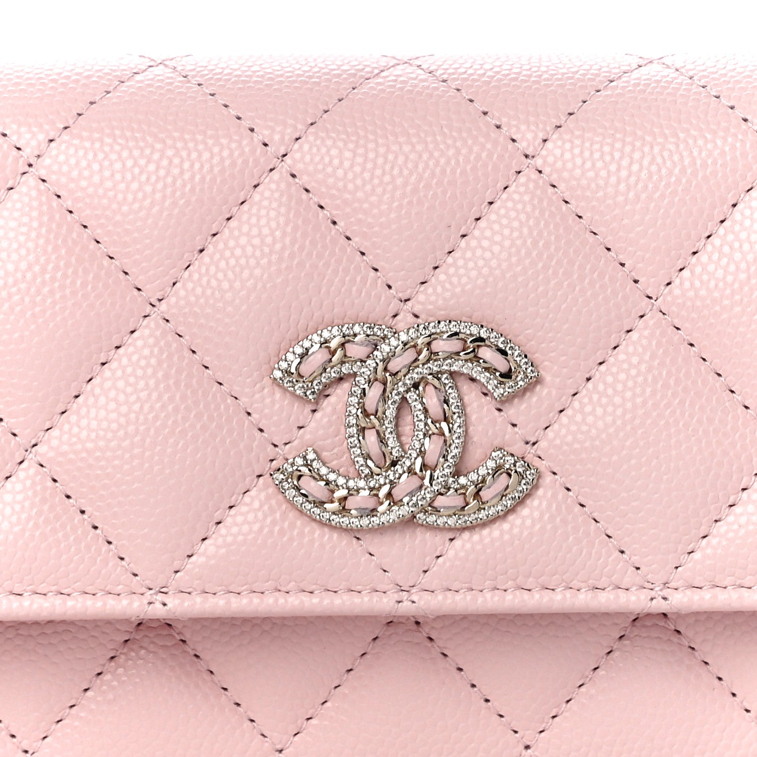 Chanel Caviar Quilted Crystal CC Large Gusset Flap Wallet Pink 8 of 11