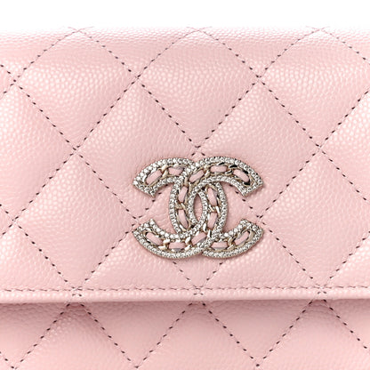 Chanel Caviar Quilted Crystal CC Large Gusset Flap Wallet Pink 8 of 11