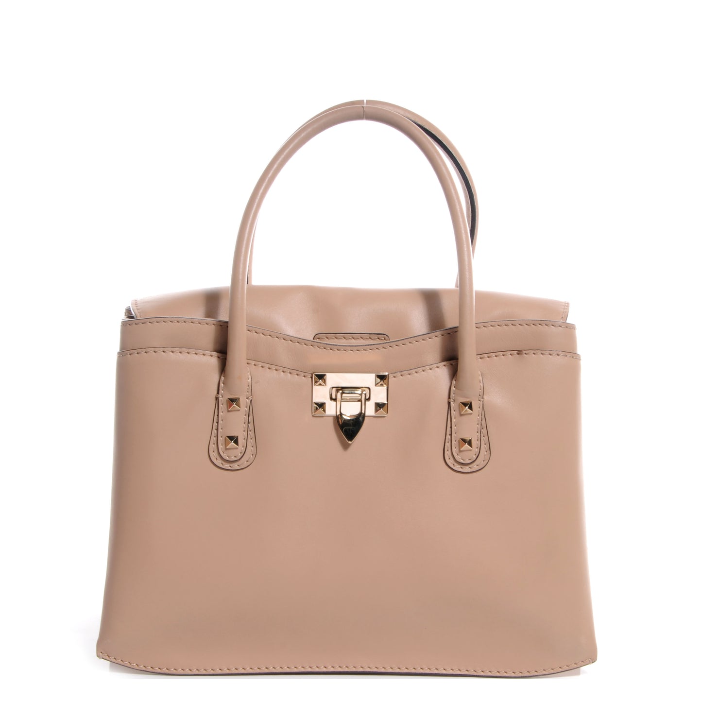 Calfskin Medium Rockstud Top Handle Tote Nude