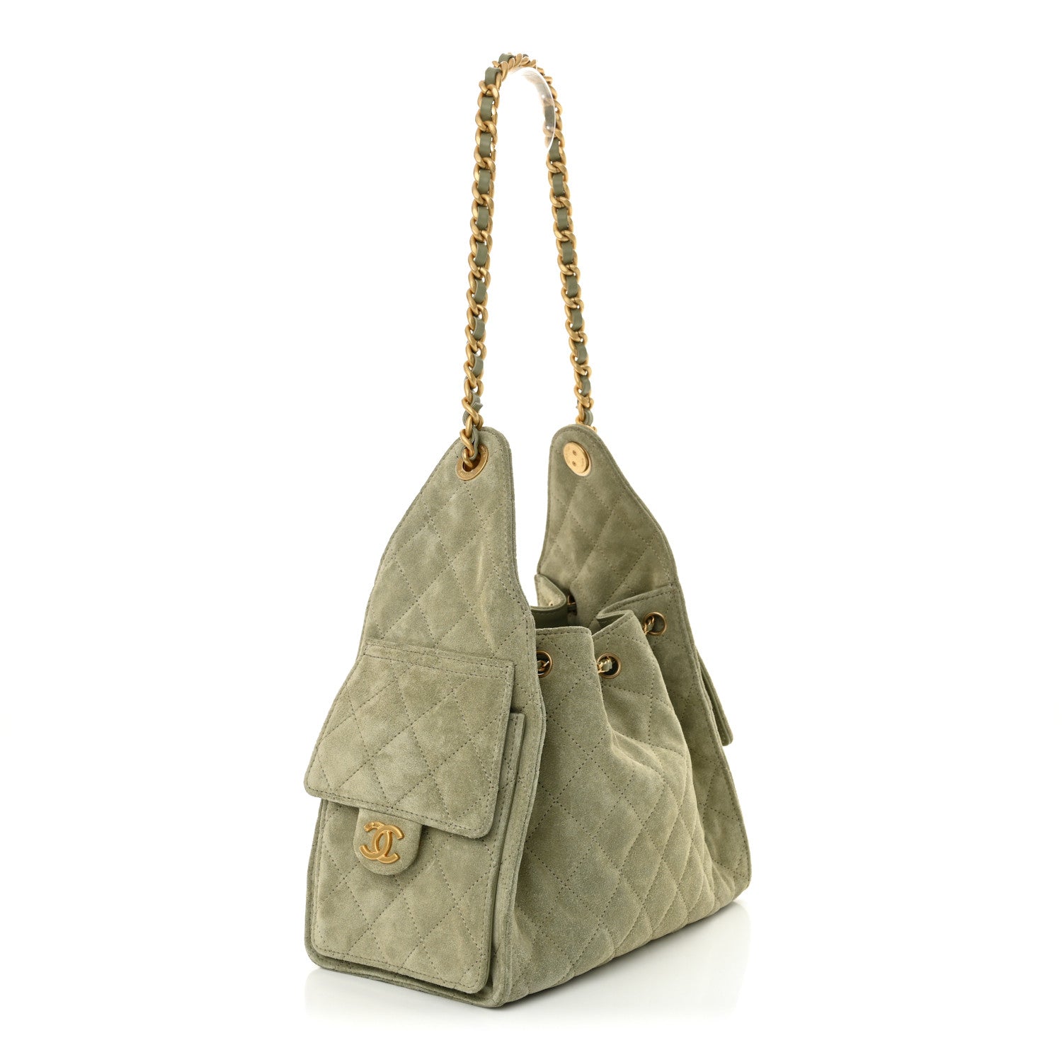 Chanel Suede Quilted Small Chanel 25 Handbag Khaki 3 of 10