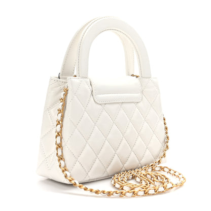 Chanel Shiny Aged Calfskin Quilted Nano Kelly Shopper White 3 of 10