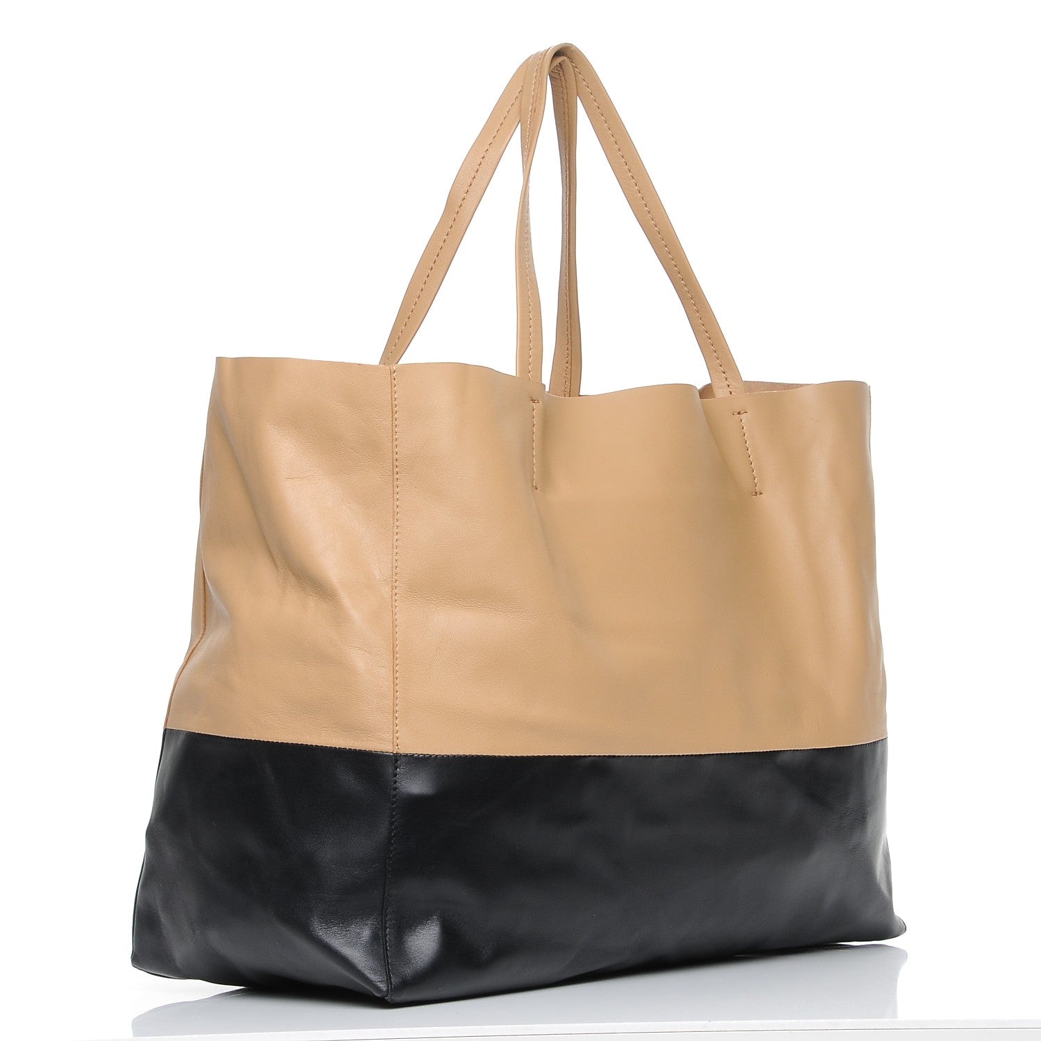 Celine Lambskin Horizontal Bi-Cabas Nude Black 3 of 7