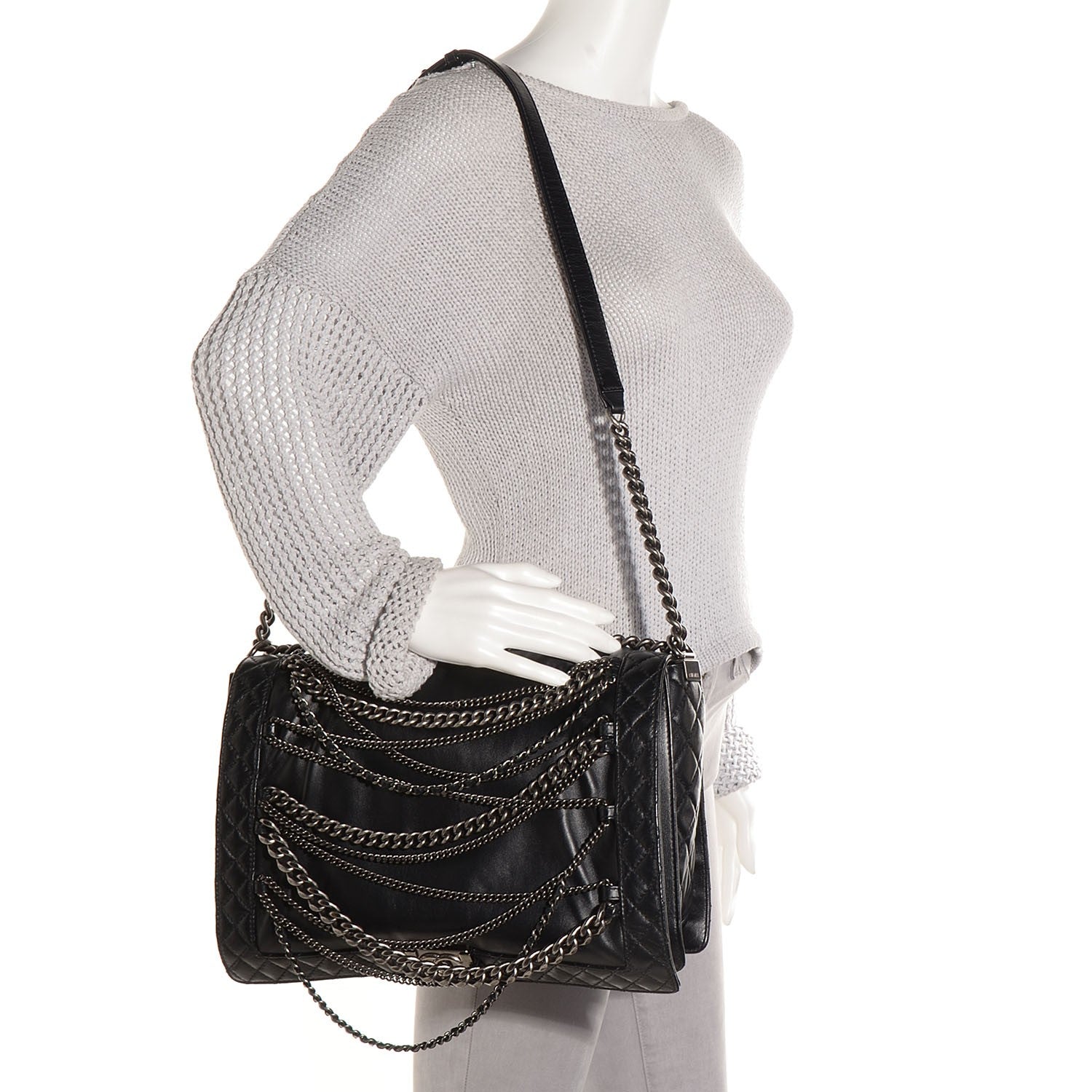 Chanel Calfskin Enchained XL Boy Flap Black 2 of 9