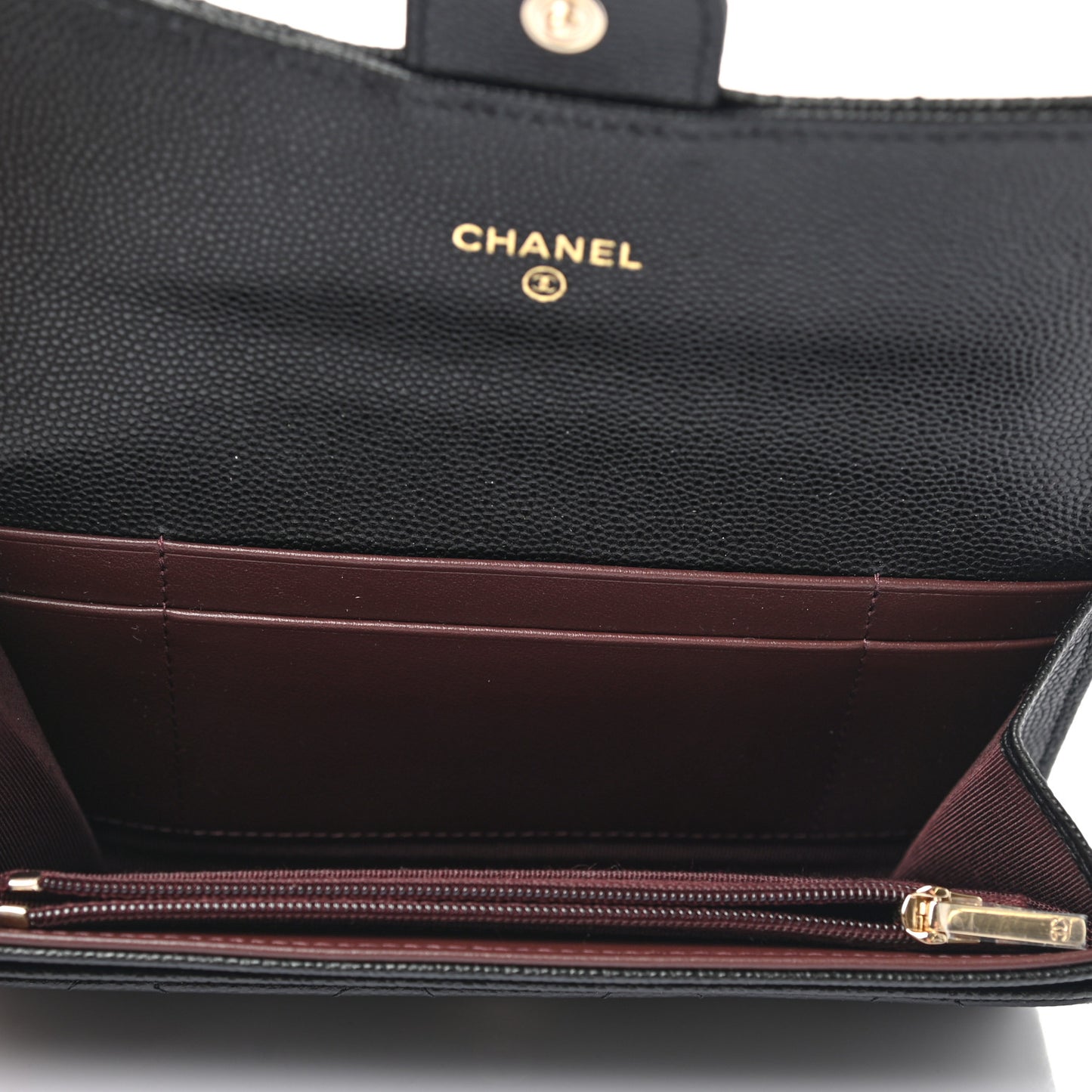 Caviar Quilted Medium Gusset Flap Wallet Black