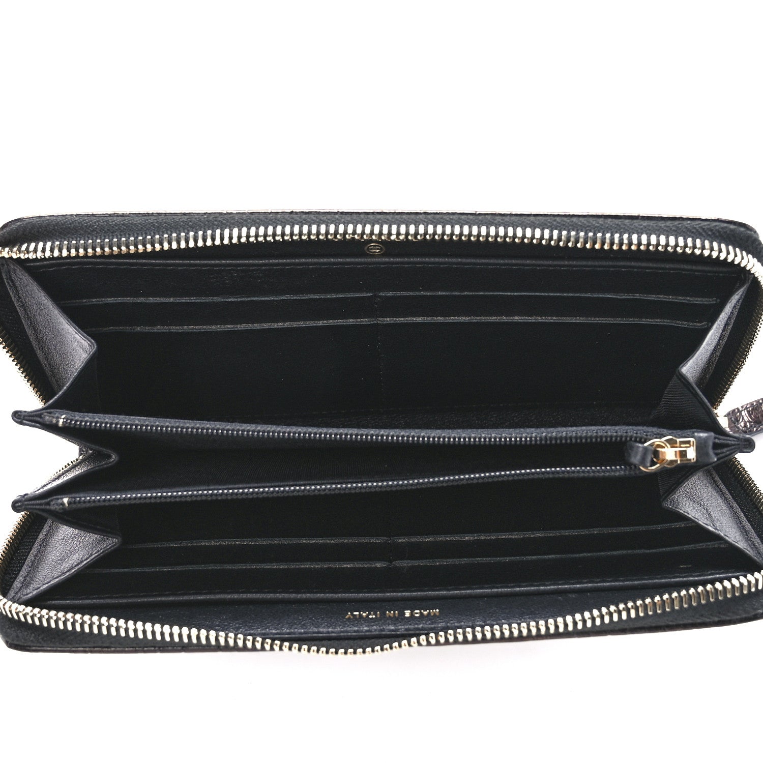 Chanel Calfskin Crocodile Embossed Mademoiselle Gabrielle Zip Wallet Black Gold 5 of 12