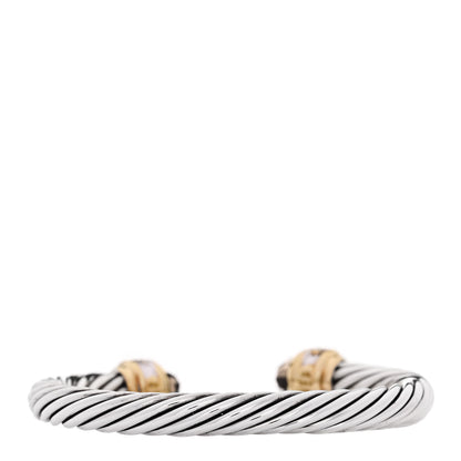 David Yurman Sterling Silver 18K Yellow Gold Diamond Smoky Quartz 7mm Cable Classics Bracelet 2 of 3