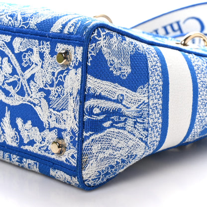 Christian Dior Canvas Toile De Jouy Reverse Embroidered Medium Lady D-Lite Fluorescent Blue 9 of 10