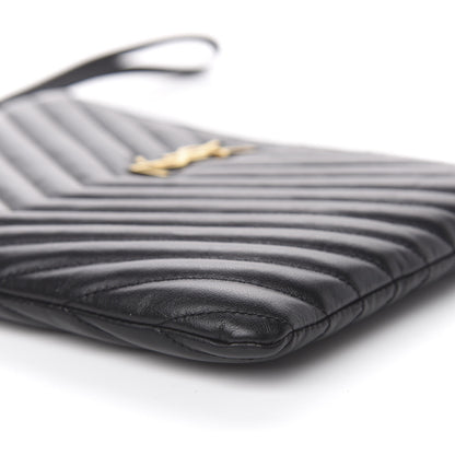 Saint Laurent Calfskin Matelasse Chevron Monogram A5 Wristlet Black 10 of 12