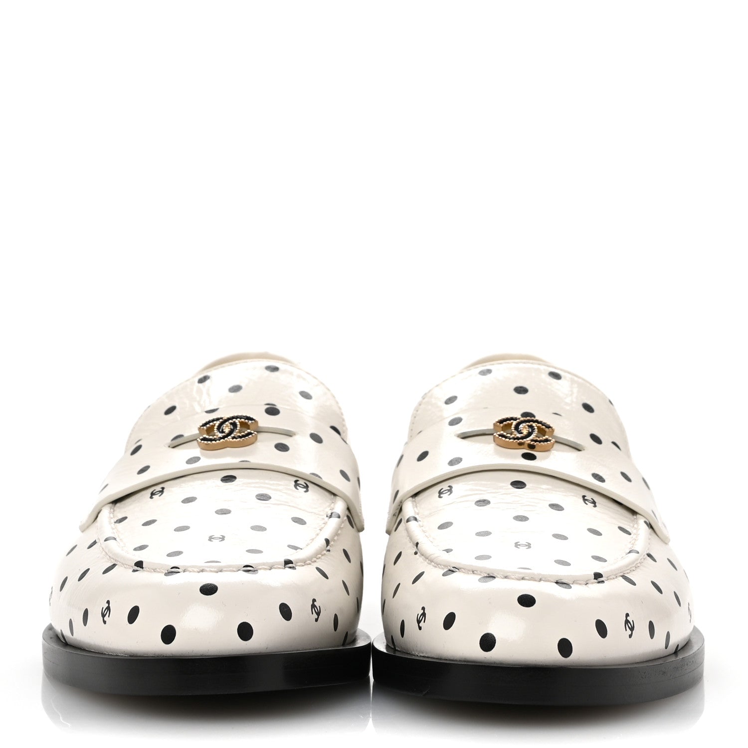 Chanel Printed Calfskin CC Dots Moccasin Loafers 36 Ivory Black 3 of 10
